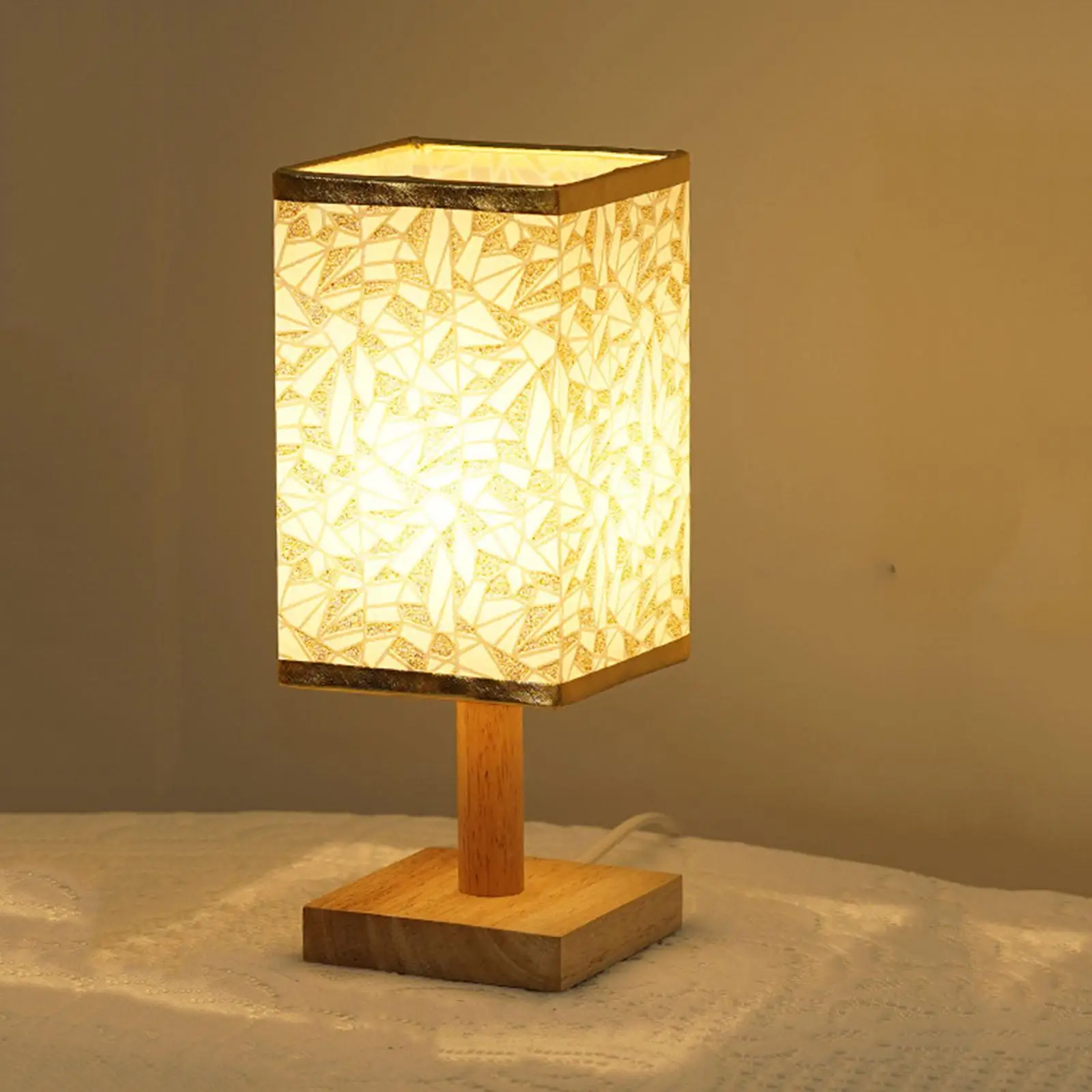 Bedside Table Lamp with Linen Fabric Shade Night Light Home Decor Warm White