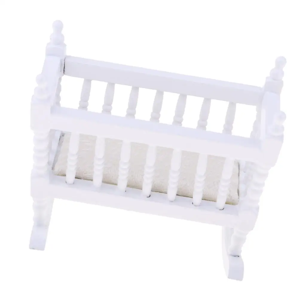 White Baby Cradle Bed Bedroom Furniture Accessory for 1/12 Dollhouse