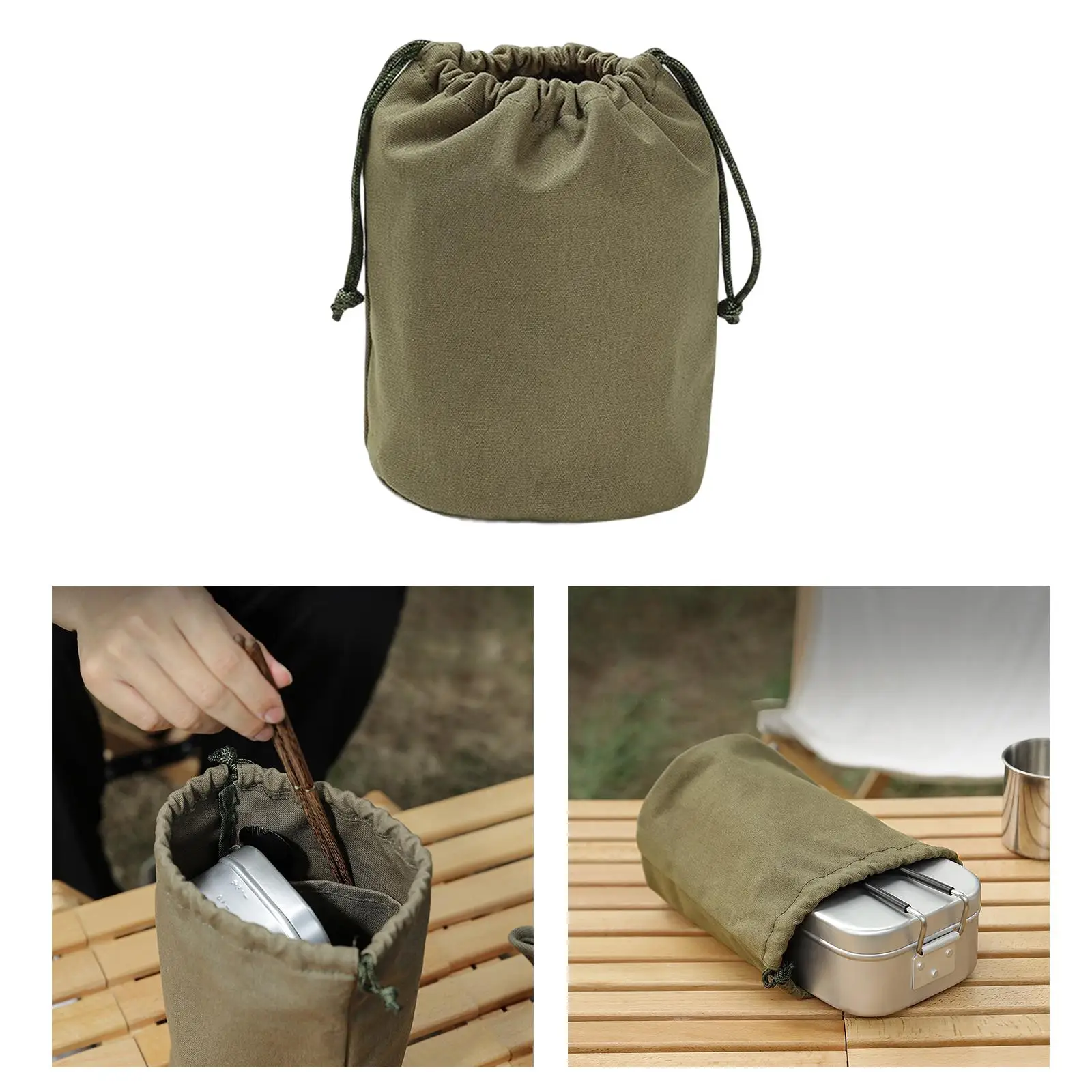Camping Cooking Utensils Organizer Drawstring Bag Portable Pouch Collapsible Cookware Carrier Organizer for Utensil