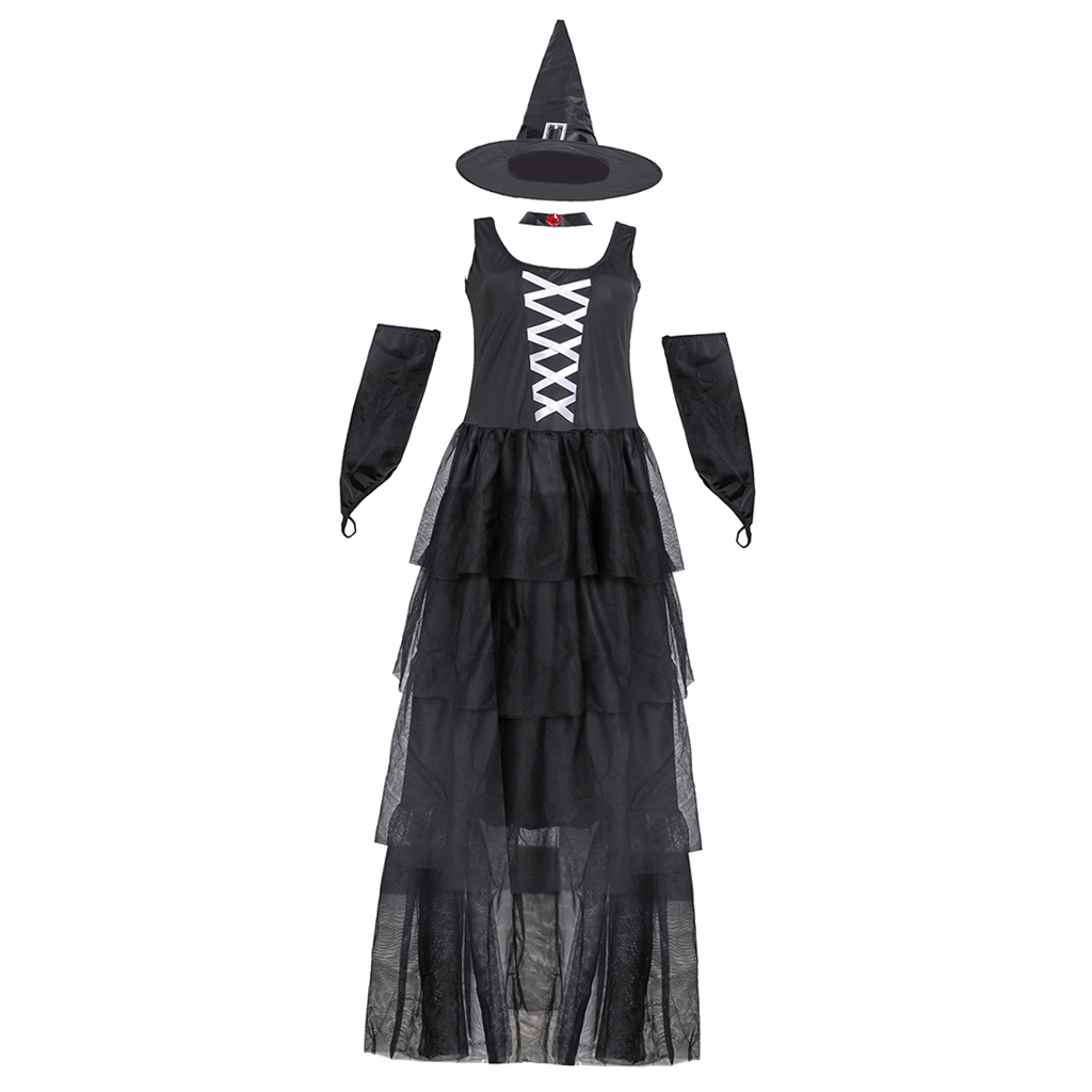Women's Classic Bewitching Witch Halloween Costume Fancy Dress Hallowmas Cosplay for Ladies Girls Halloween Party Makeup Supply