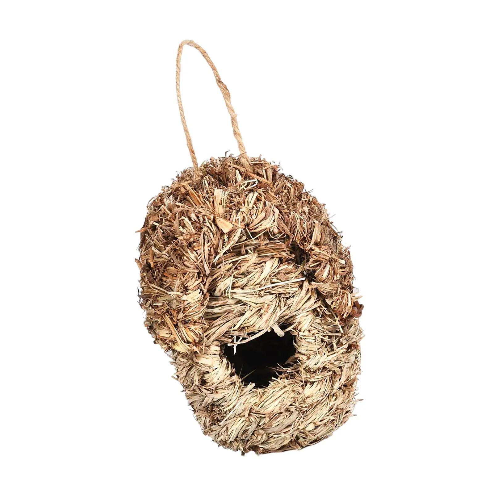 Straw Hand Woven Bird Cage Bird Nest Hut Shelter Hanging Parrot Nest House Birdhouse for Outdoor Outside Lawn Garden