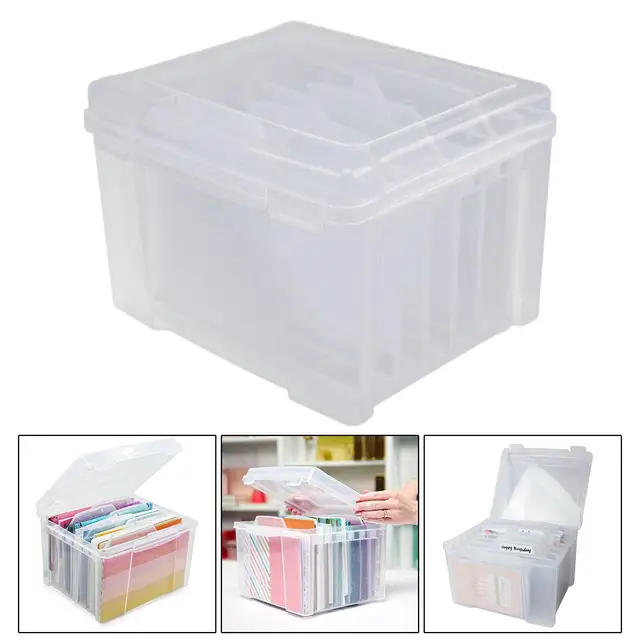 Greeting Card Organizer with Dividers, Clear Plastic Box, 10” Long x 8 ½”  Wide x 7 ½” High 