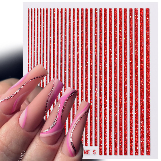 3D Nail Stickers Glitter Gold Silver Laser Wave Line Decals Nail Art  Decoration