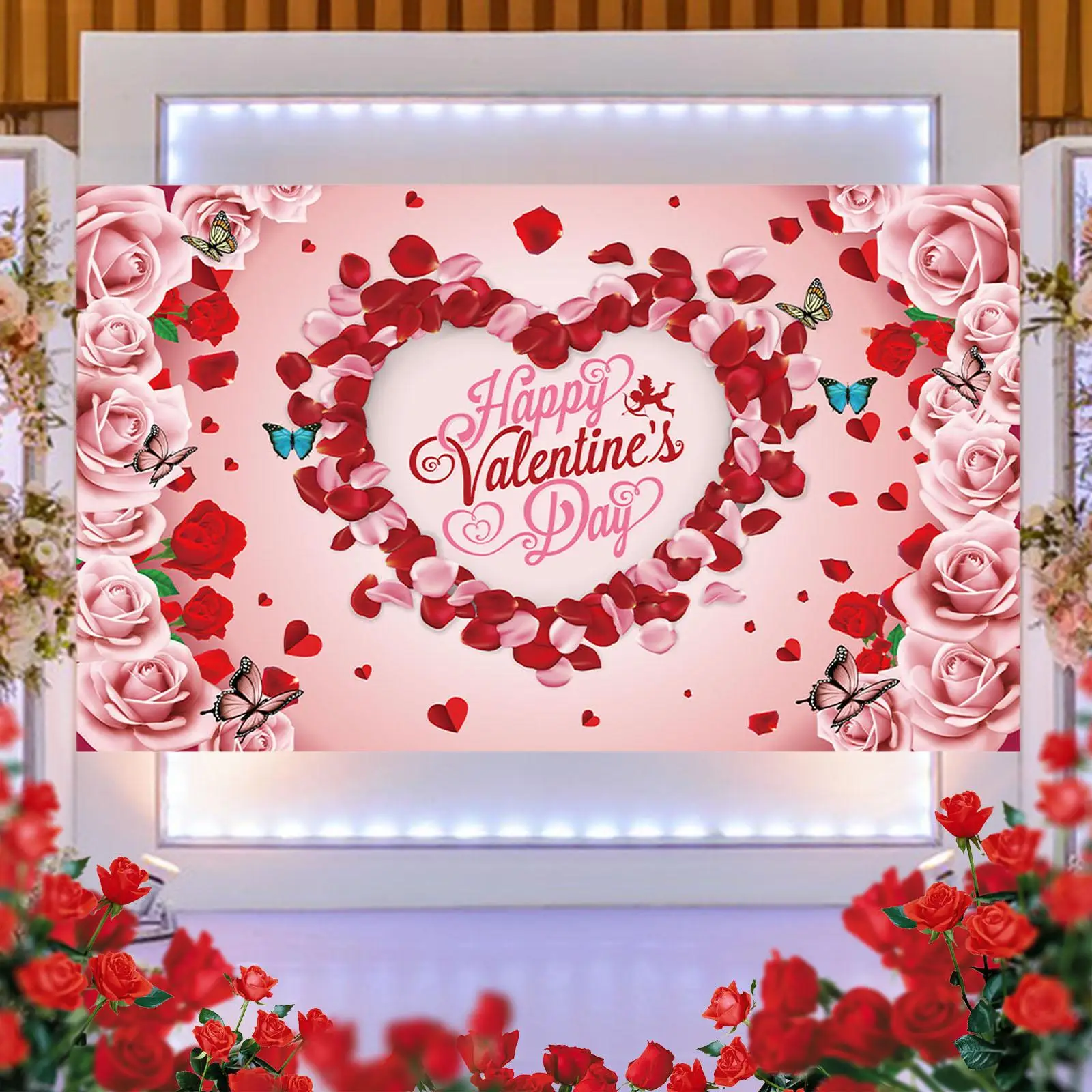 Happy Valentine`s Day Backdrop Banner Love Heart Background Valentines Day Decor Wall Photography Background Crafts for Birthday