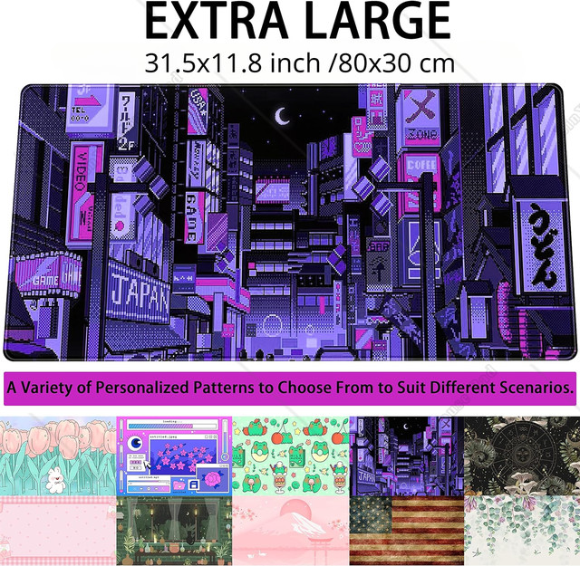 Japanese Purple Anime Desk Mat, Tokyo City Street Mouse Pad Pixel Art Neon  Vaporwave Desk Pad XXL, Long Laptop Keyboard Mats for Desk Kawaii Full Desk