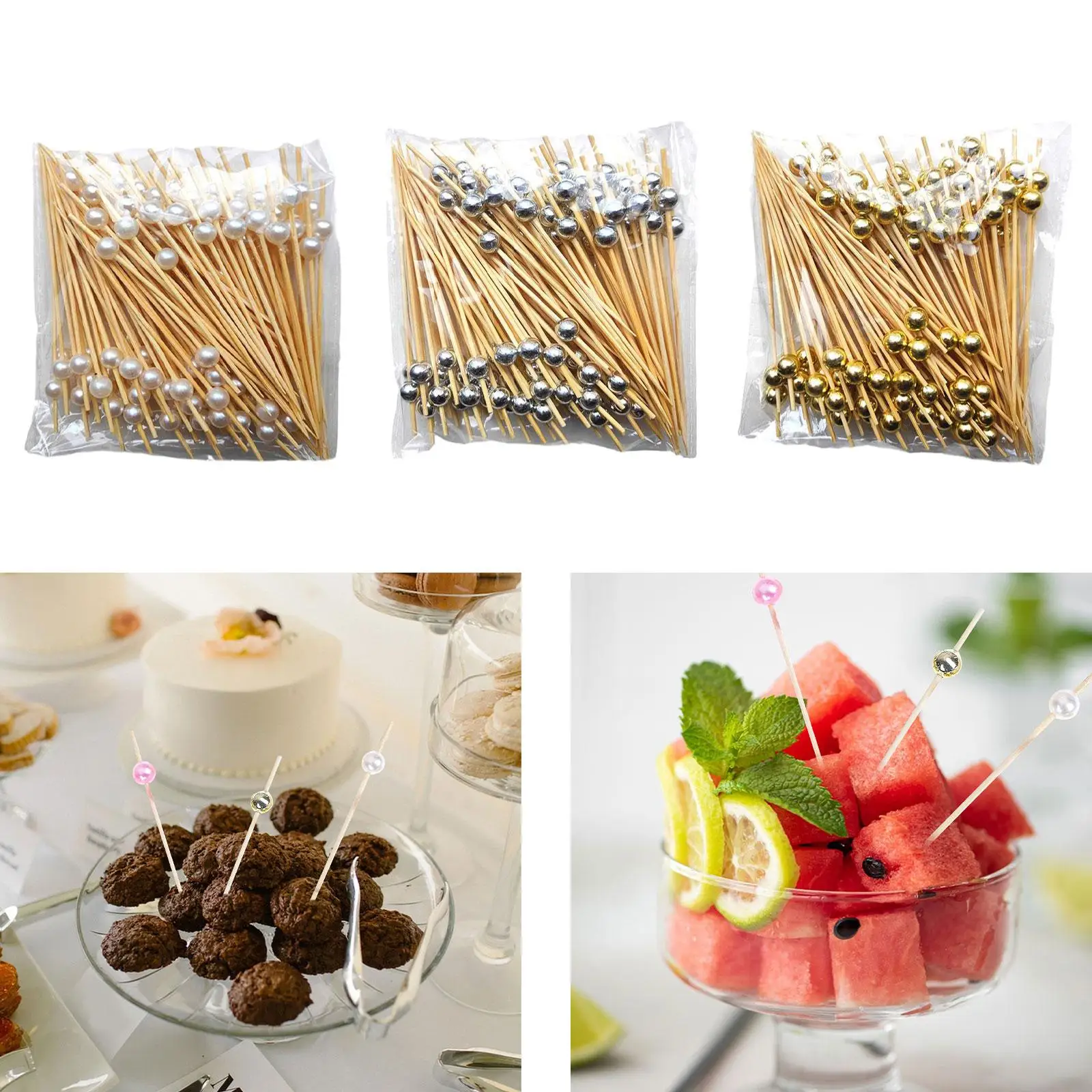 300 Pieces Picks Decorative Disposable Snack Pearl Fruit Kabobs for Pastry Birthday Themed Party Sandwich Holiday Wedding