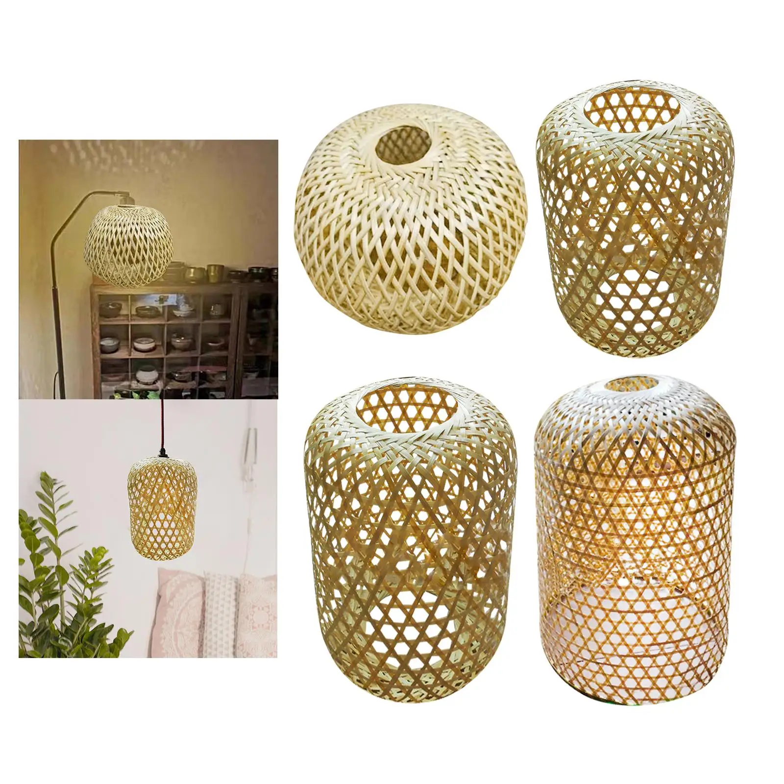 Weaving Bamboo Lamp Shade Crafts Hanging Decorative Ornament Lantern Lamp Accessory for Kitchen Hotel Cafe Farm Decor