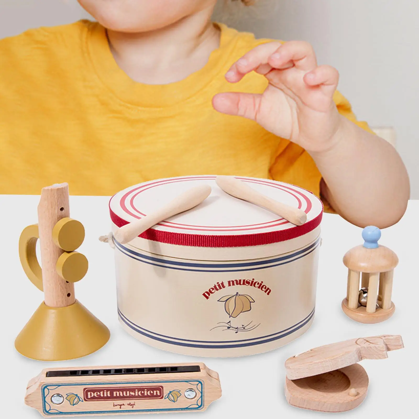 5x Wooden Music Set Portable Preschool Baby Musical Instruments Musical