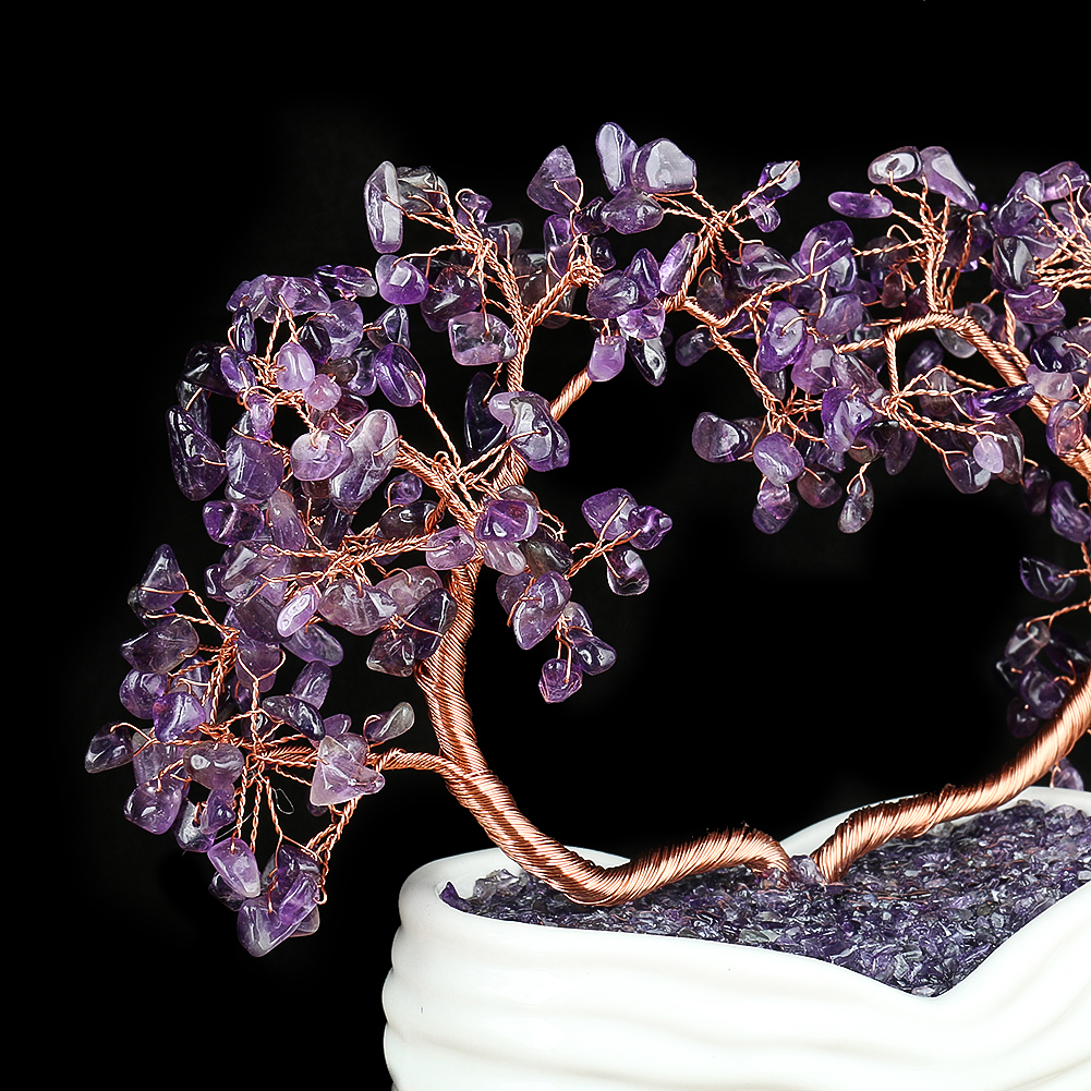 Natürlicher Amethyst-Stein, Kies, Aluminiumdraht, Wundschnur, herzförmiger Baum, Keramik, Liebesbasis, Ornament, Bürodekoration, Zubehör – Detail 4