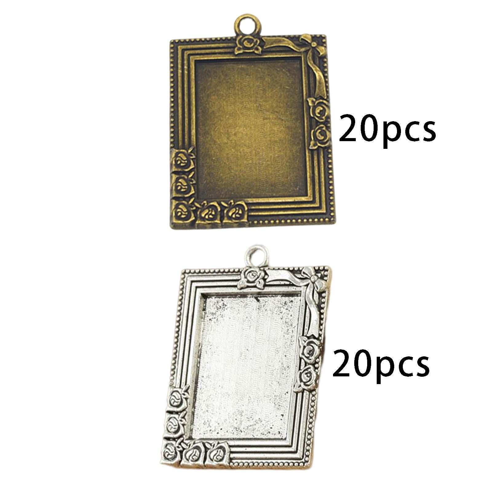 20 Pieces Vintage Rectangle Trays Pendant Charms Necklaces Pendants Trays Bezels Bezel Tray Settings for DIY Craft Photo Pendant
