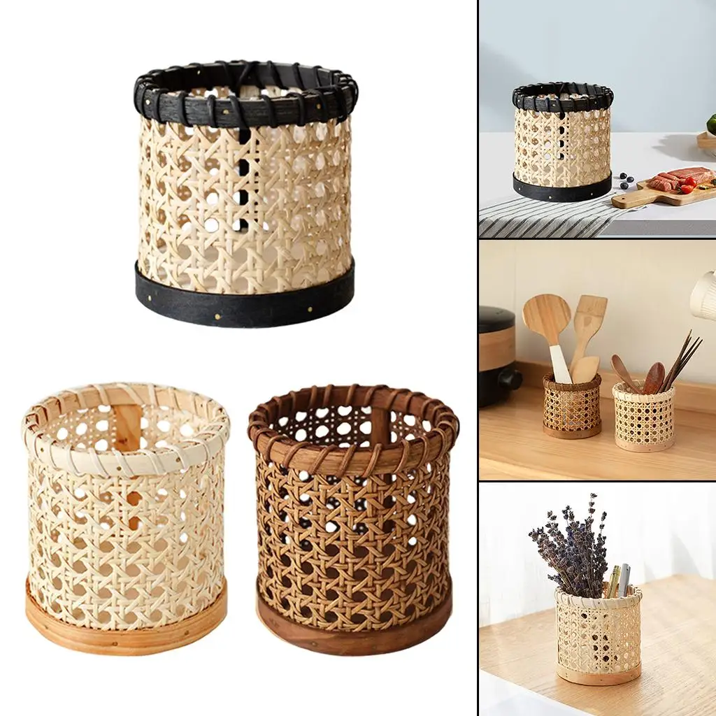 Rattan Pencil Holder for Desk,Handmade Makeup Brush Holder,Office&Home Desktop