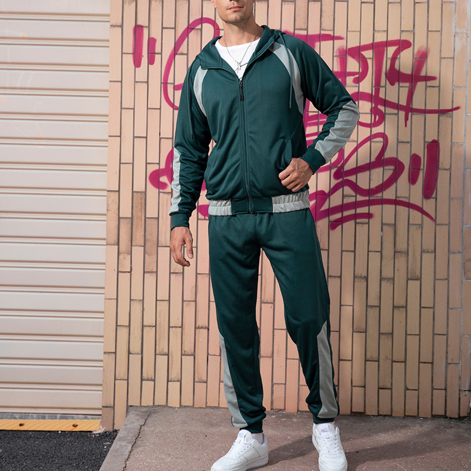 Description Picture 2 of itemSportsuit For Mens Casual Sports Patchwork Top Casual Pants Sweatshirt Clothing Spring Fitness Men'S Suits Set Ropa Hombre