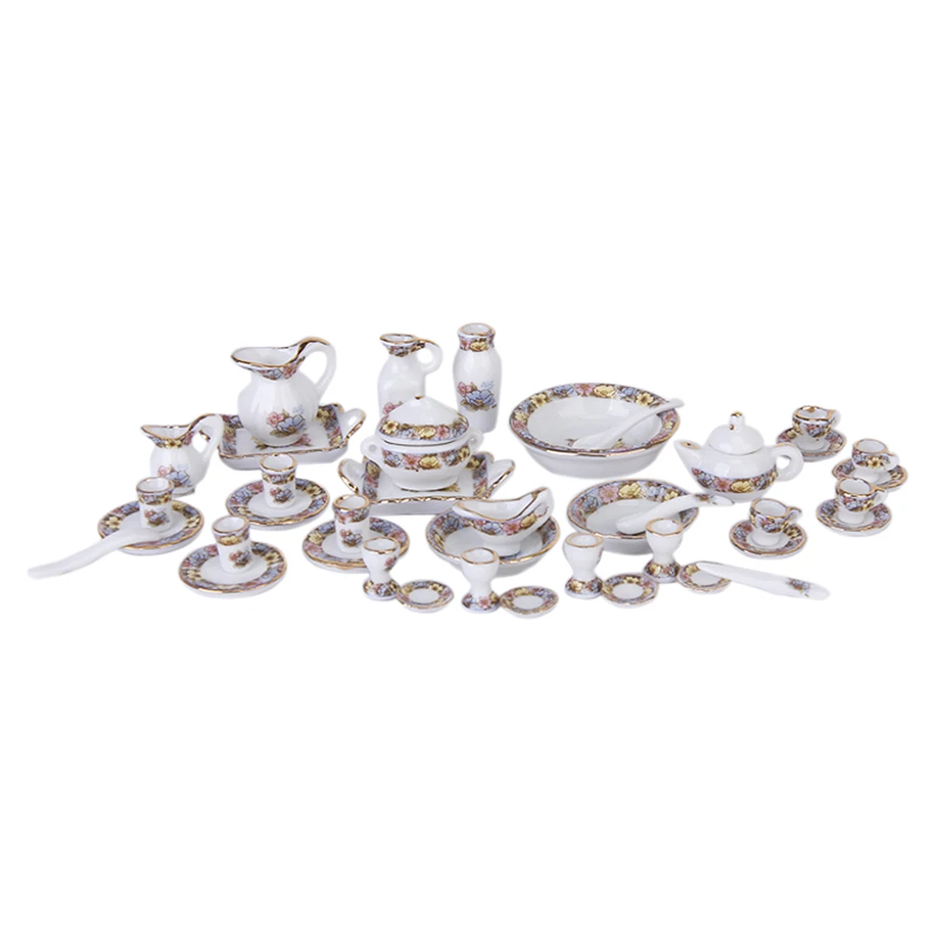40 Pieces Dollhouse Miniature Tea Set Edibles | Tea Set Dish Cup
