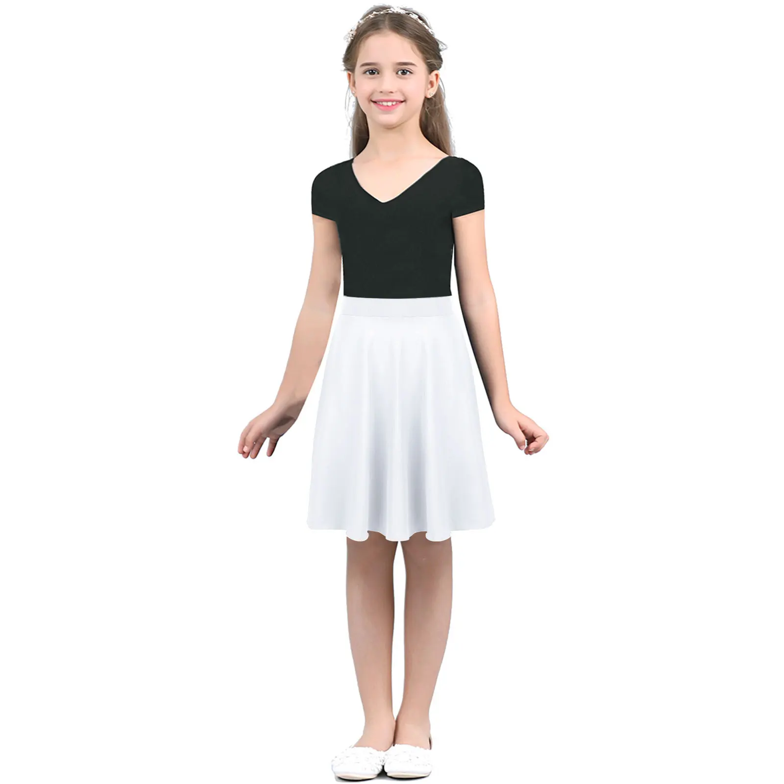 Young Girls Tiered Striped Ballet Tutu Latin Dance Skirt