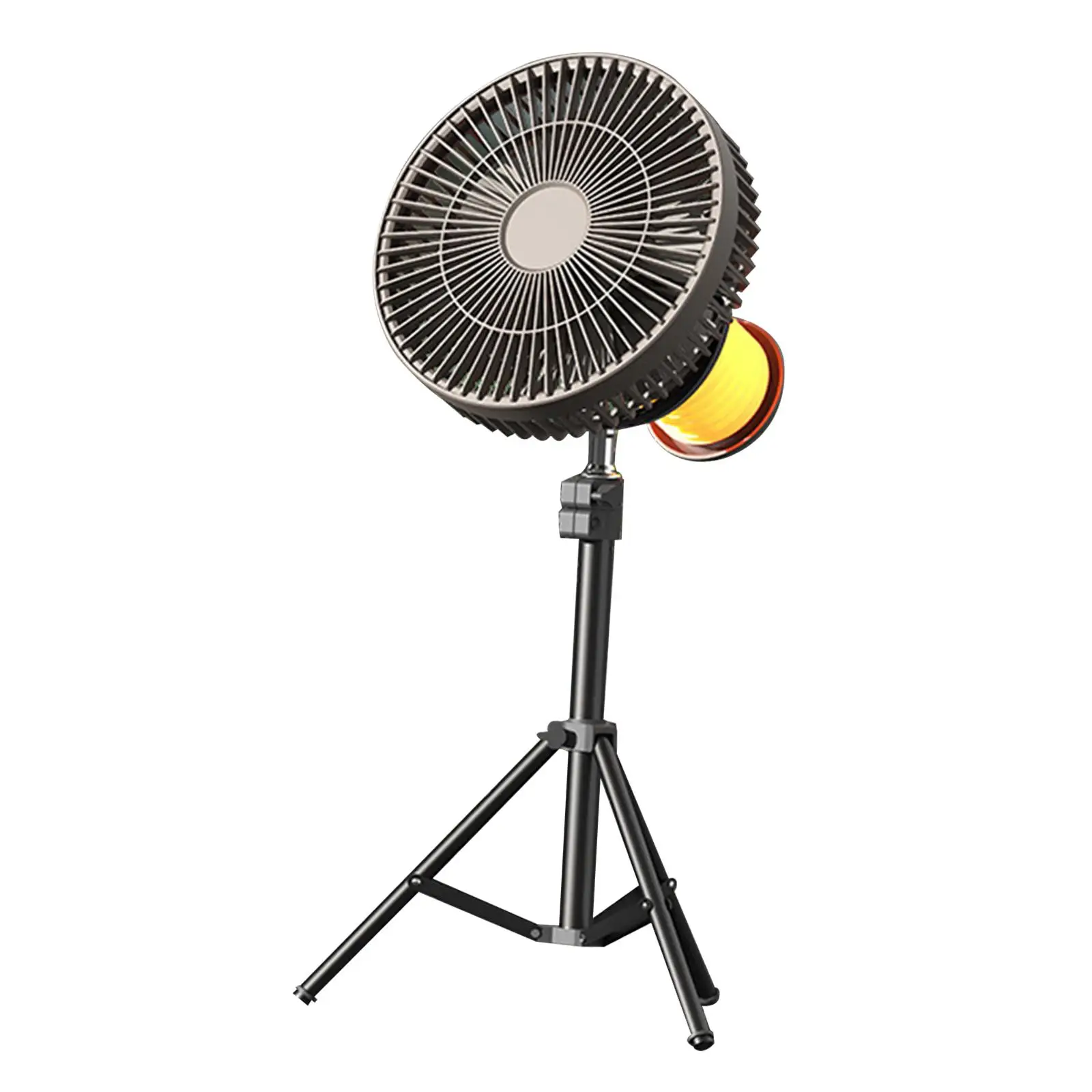 Angle Height Adjustable Rechargeable Tripod Fan with Light Desk Fan Camping Fans with LED for Floor Home Indoor Activities Room