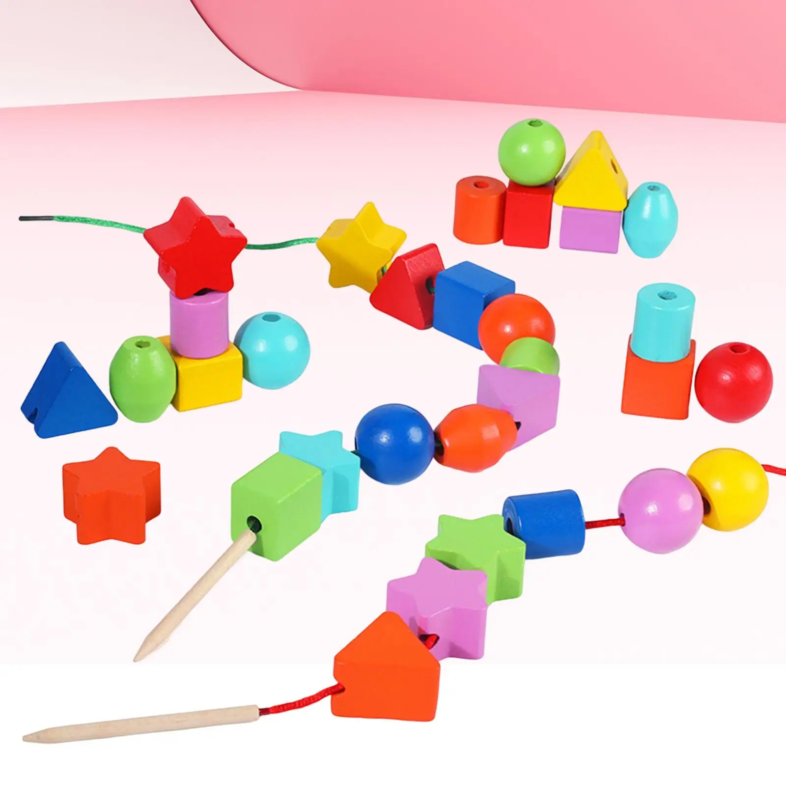 Lacing Beads Toys Developmental Toy Stringing Montessori Toy Large Lace Beads