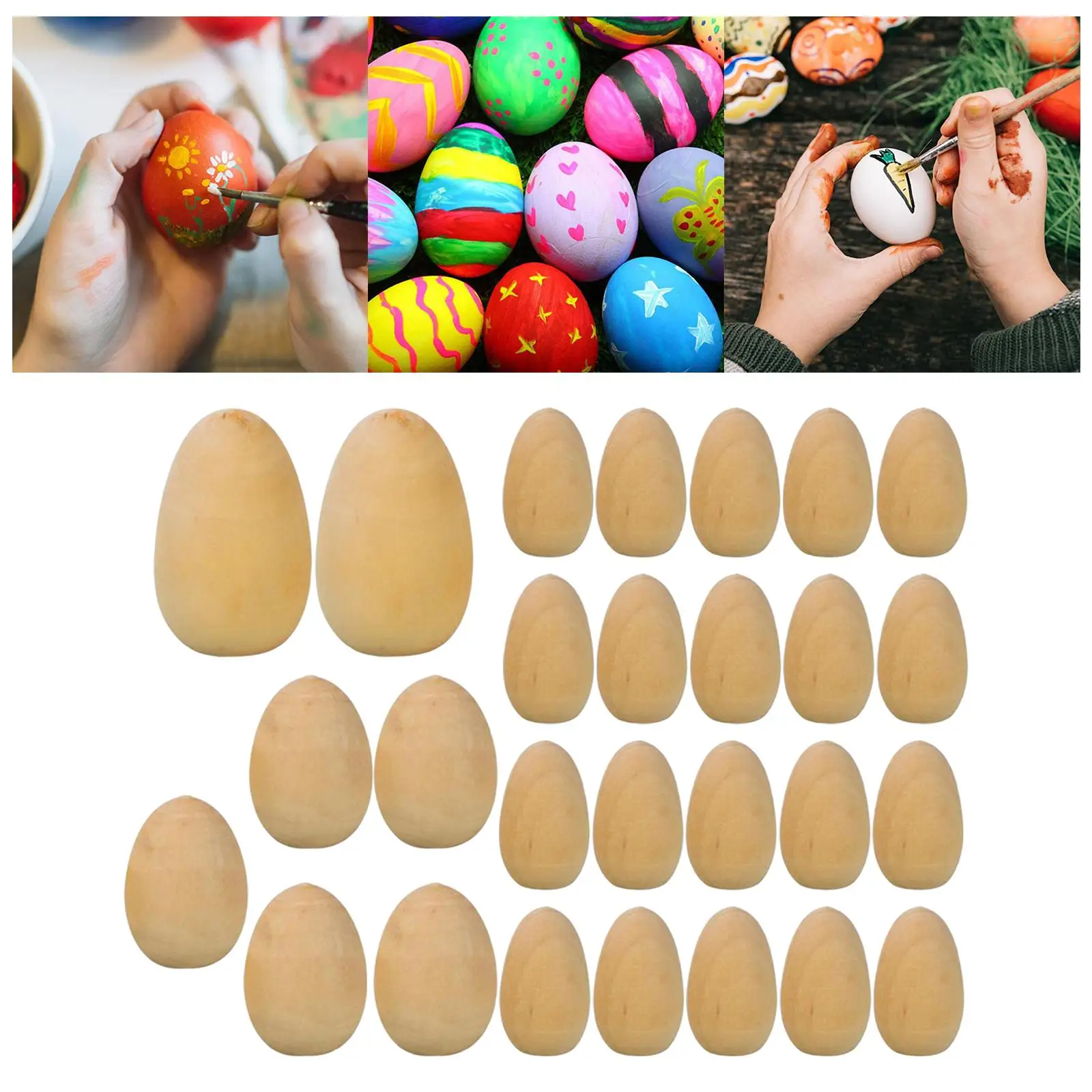 27 Pieces Wooden Blank Eggs Fake Eggs Unfinished Wood Eggs with Flat Bottom for DIY Easter Holiday Craft Ornament