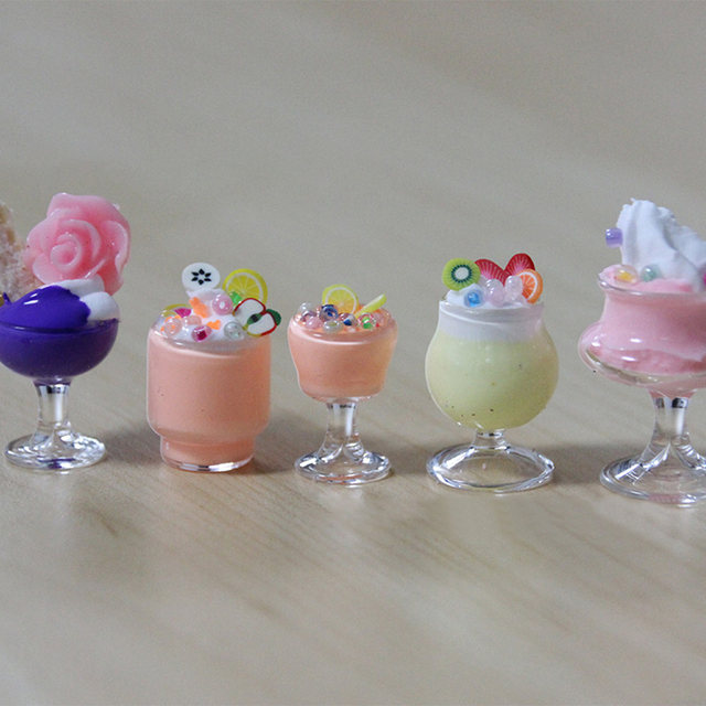 5PCS Miniature Dessert Cup Scale Model Doll House Mini Juice Milk Glass  Cups Simulation Models DIY Home Decor Crafts