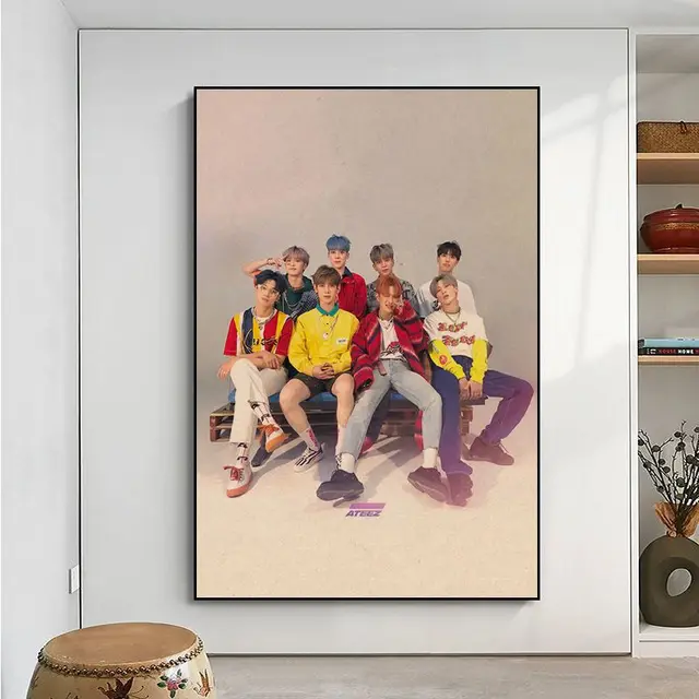 Ateez photocard Album photo Kraft paper poster Home And Bedroom Decoration  Wall Fabric