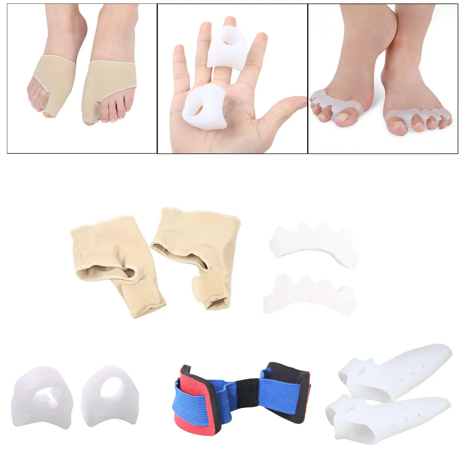 9Pcs Set Bunion Corrector Bunion Relief Sleeves Kit, Toe Spreader Easy to Wear Breathable Bunion Toe Separator Stretchy Reusable
