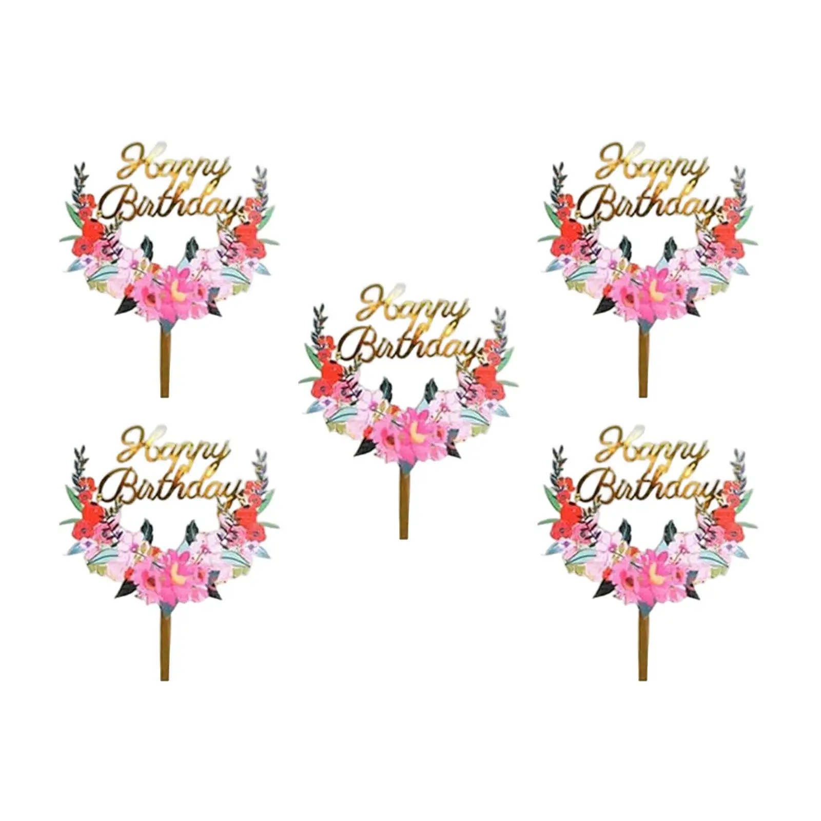 5x Pastoral Cake Toppers Party Favors Elegant Colorful Cake Decorations Delicate Acrylic Desserts Cupcake Toppers for Engagement