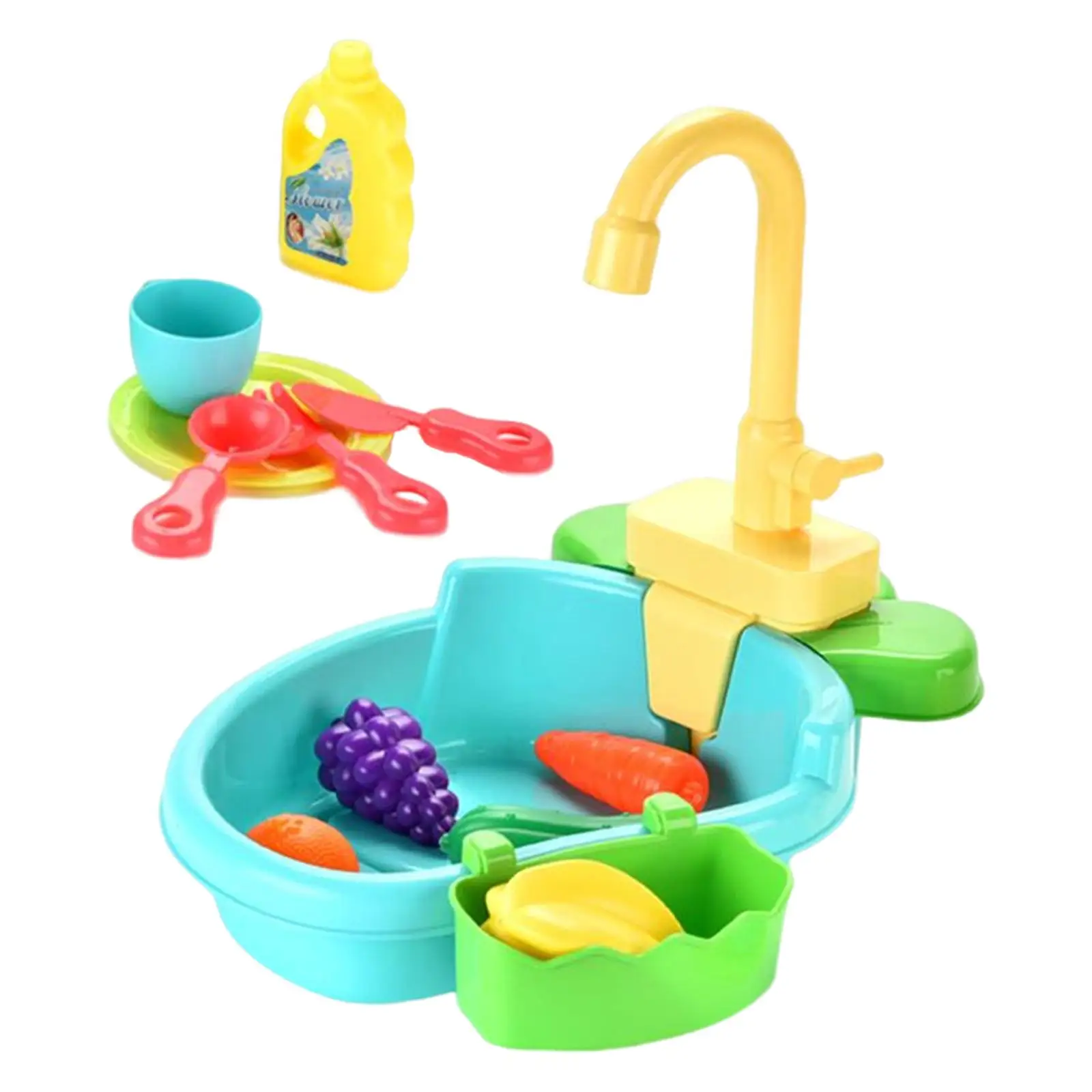 Children Play Sink Role Play Set Automatic Faucet and Accessories Electric dishwash Playing Toy Bird Baths Tub for Parrots