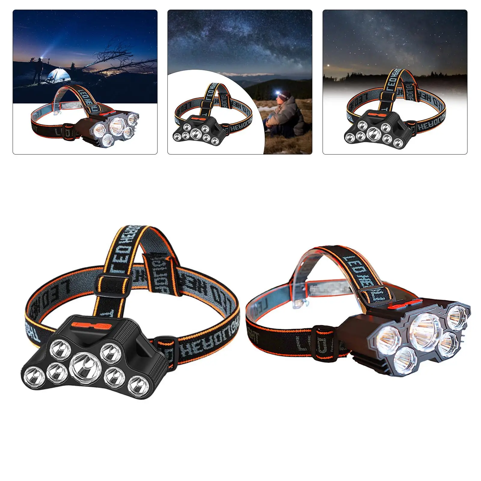 LED Headlamp Waterproof Hands-Free 90 Degrees Rotate USB Rechargeable Head Lamp for Outdoor Hiking Jogging with USB Line Lantern