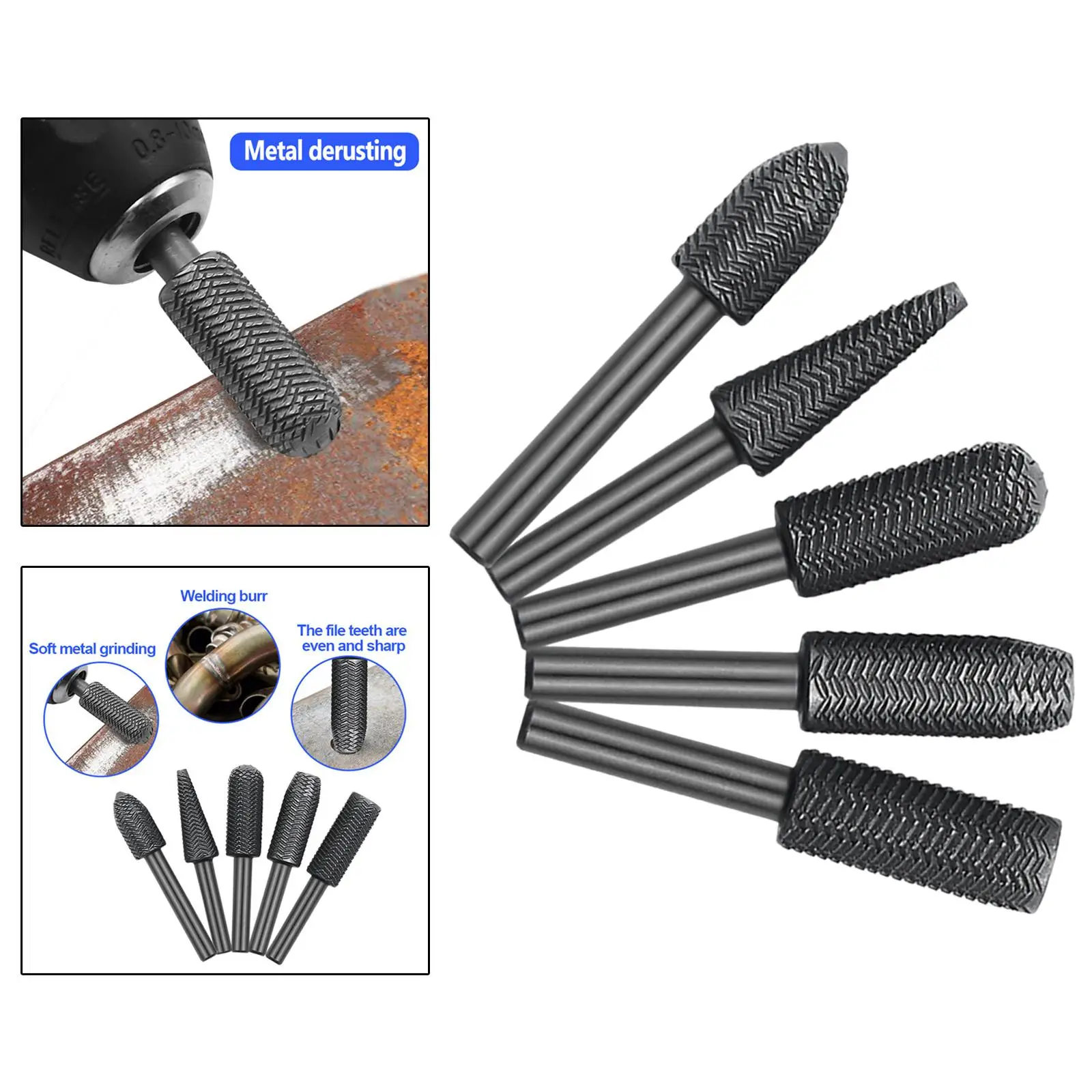 5Pcs Double Cut Rotary Burr Set for Engraving Metal Carving Woodworking