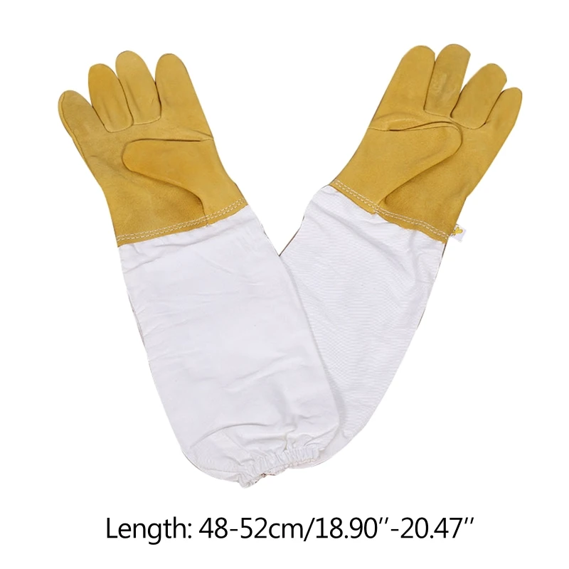 1 Pair Beekeeping Protective Gloves with Vented Long Sleeves-Grey and White LW 
