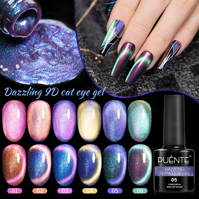 Best of PUENTE Dazzling 9D Cat Magnetic Gel Nail Polish Semi Permanent Nail Art Soak Off UV Gel 7.5ML Shiny Glitter Cat Eye Nail Varnish Reviews & Tips