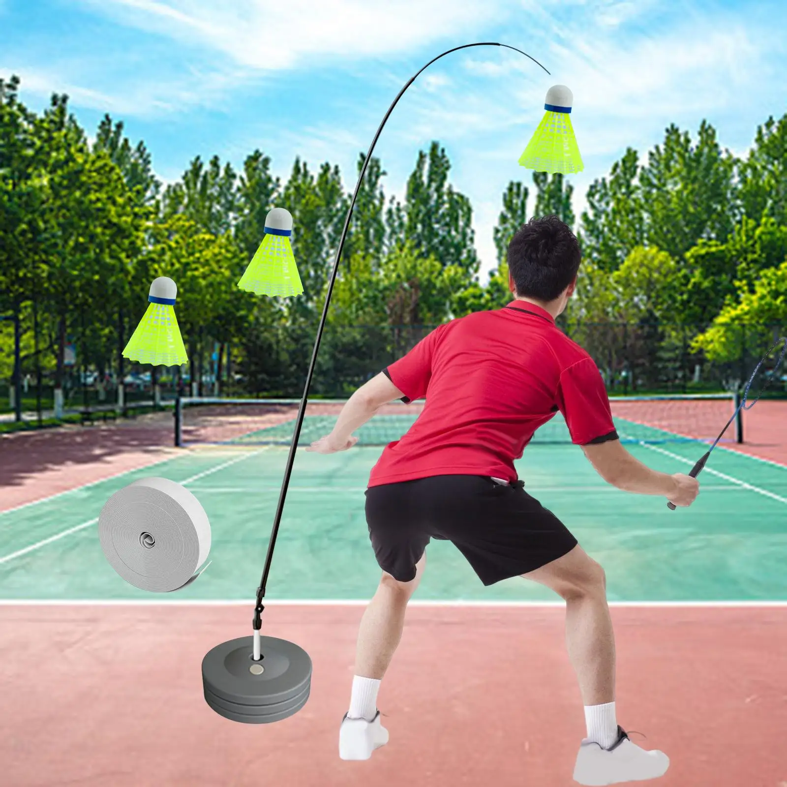 Sports Badminton Solo Exercise Equipment Portable Self Practice Tool for Children Adult Stretchy Playing Alone Train by Yourself