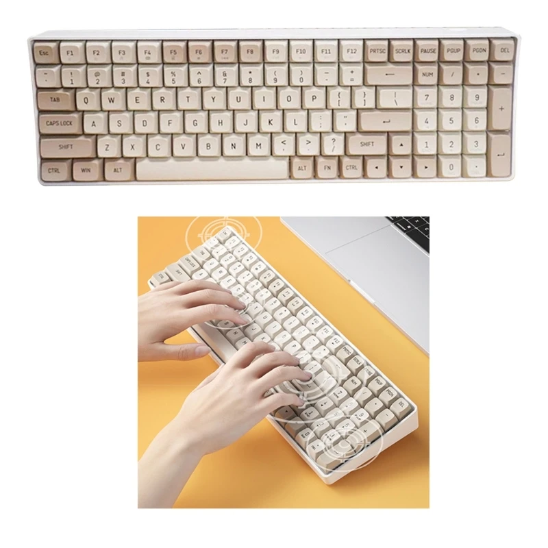 Se está utilizando un teclado blanco en una mesa amarilla.