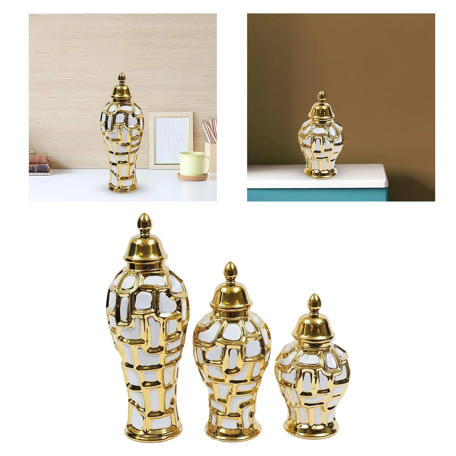 Modern Ceramic General Jar with Lid Flower Vase Table Centerpiece Handicraft for
