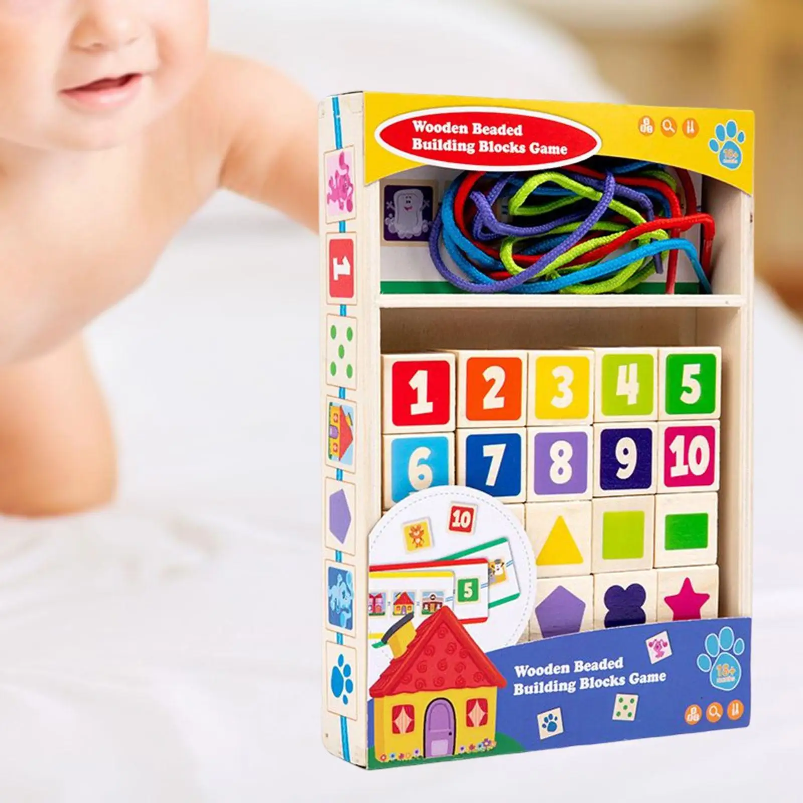 Wooden String Threading Beads Rainbow Lacing Toy Montessori Educational Threading Toys for Age 3, 4, 5 Years Old and up Toddlers