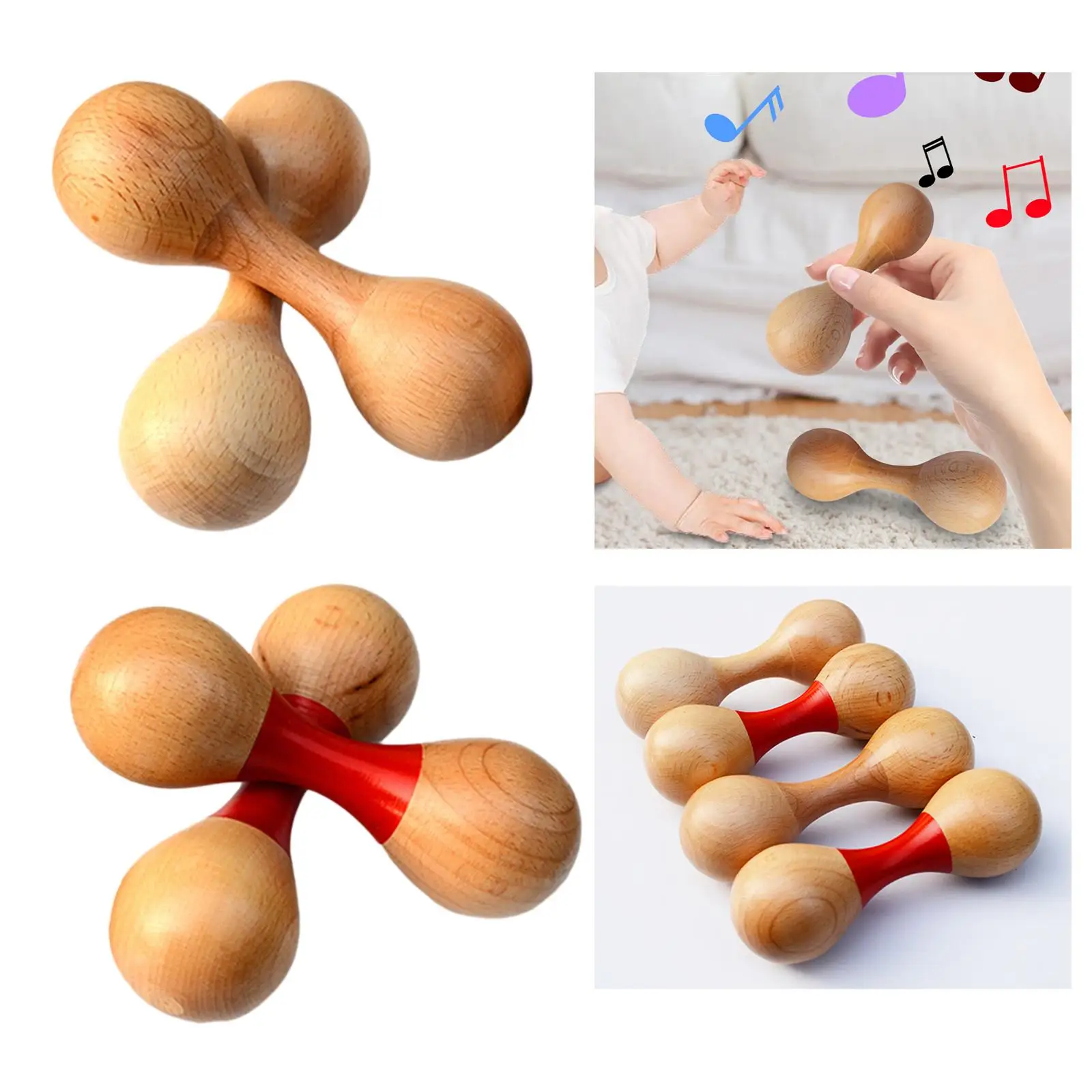 2x Sand Hammer Gifts Educational Double Head Hand Percussion Instrument Wood Portable Shaker Rattle for Children Adult