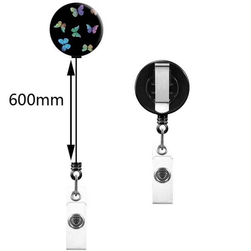 Bunter Schmetterling, einziehbar, leicht zu ziehend, Abzeichenrolle, lang, kurz, Handy-Lanyard, Kartenhalter, Zertifikat, Porta, Credencial – Detail 5