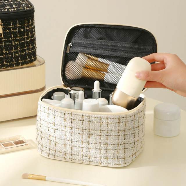 Luxury Tweed Makeup Bag | Women Cosmetic Bag