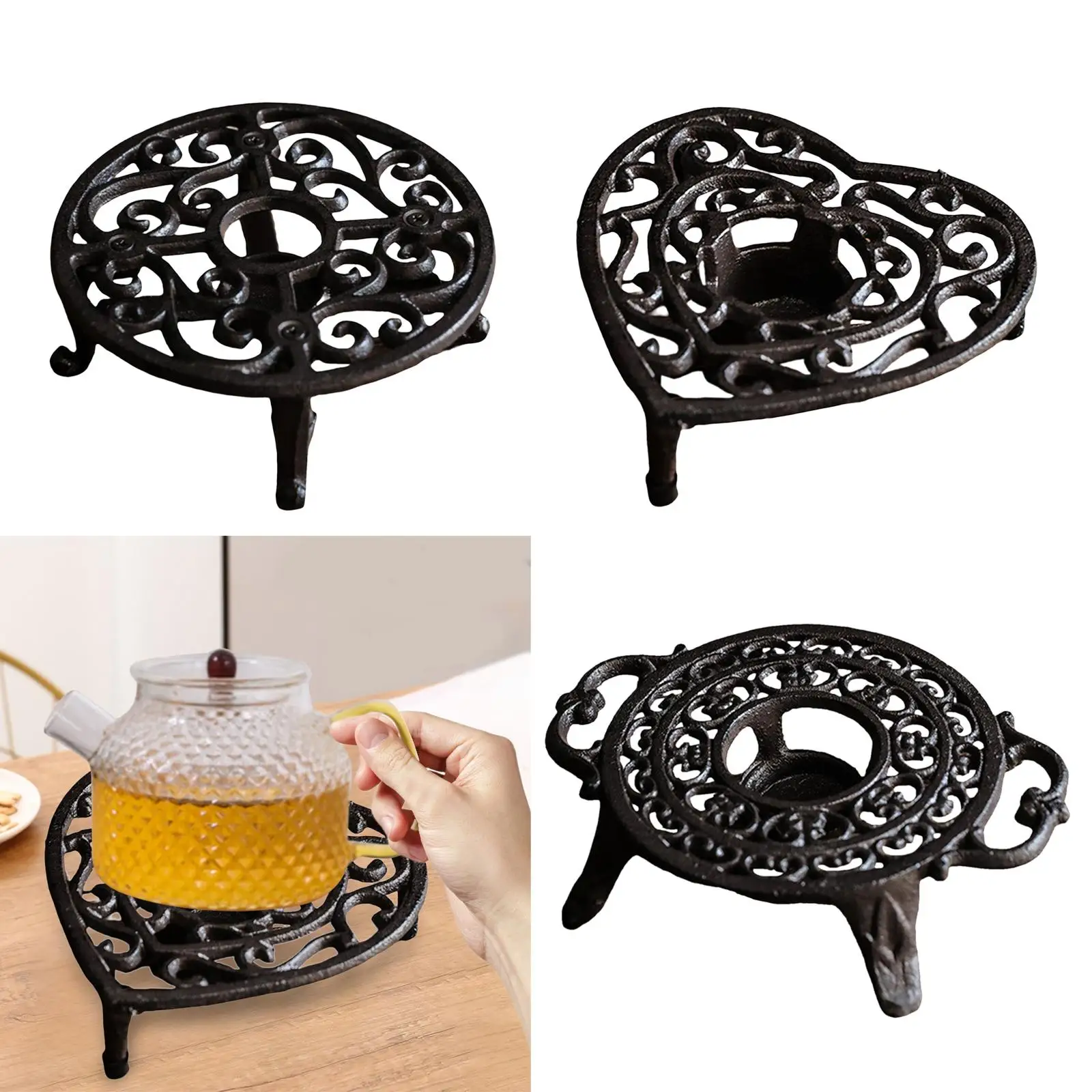 Heavy Duty Cast Iron Teapot Warmer Retro Dish Cups Heater for Garden Wedding