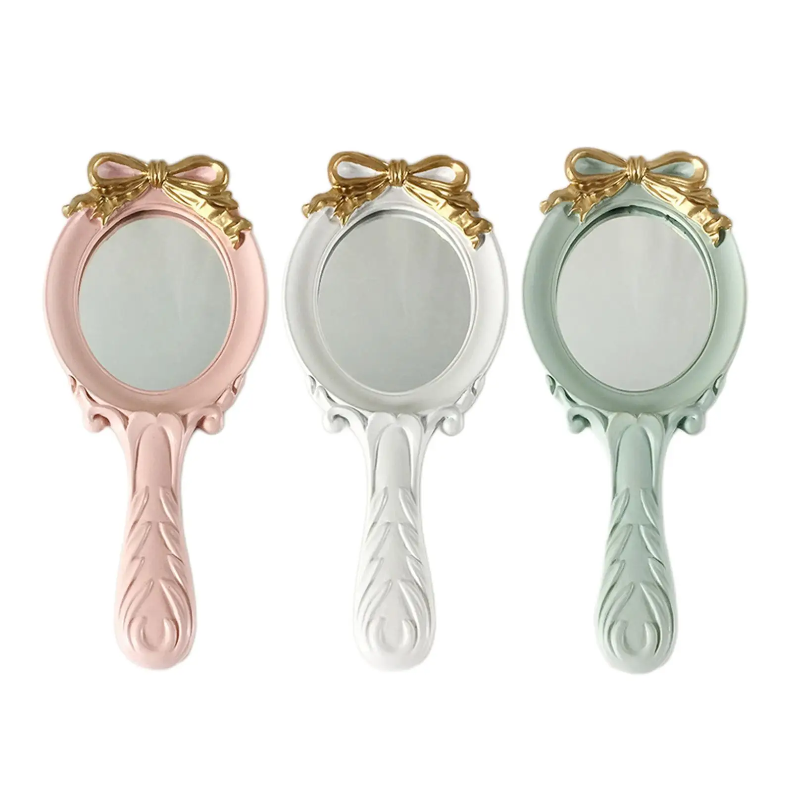 European Style Vintage Handheld Mirror Princess Women Girls Oval Makeup Cosmetic Tool with Anti Slip Handle