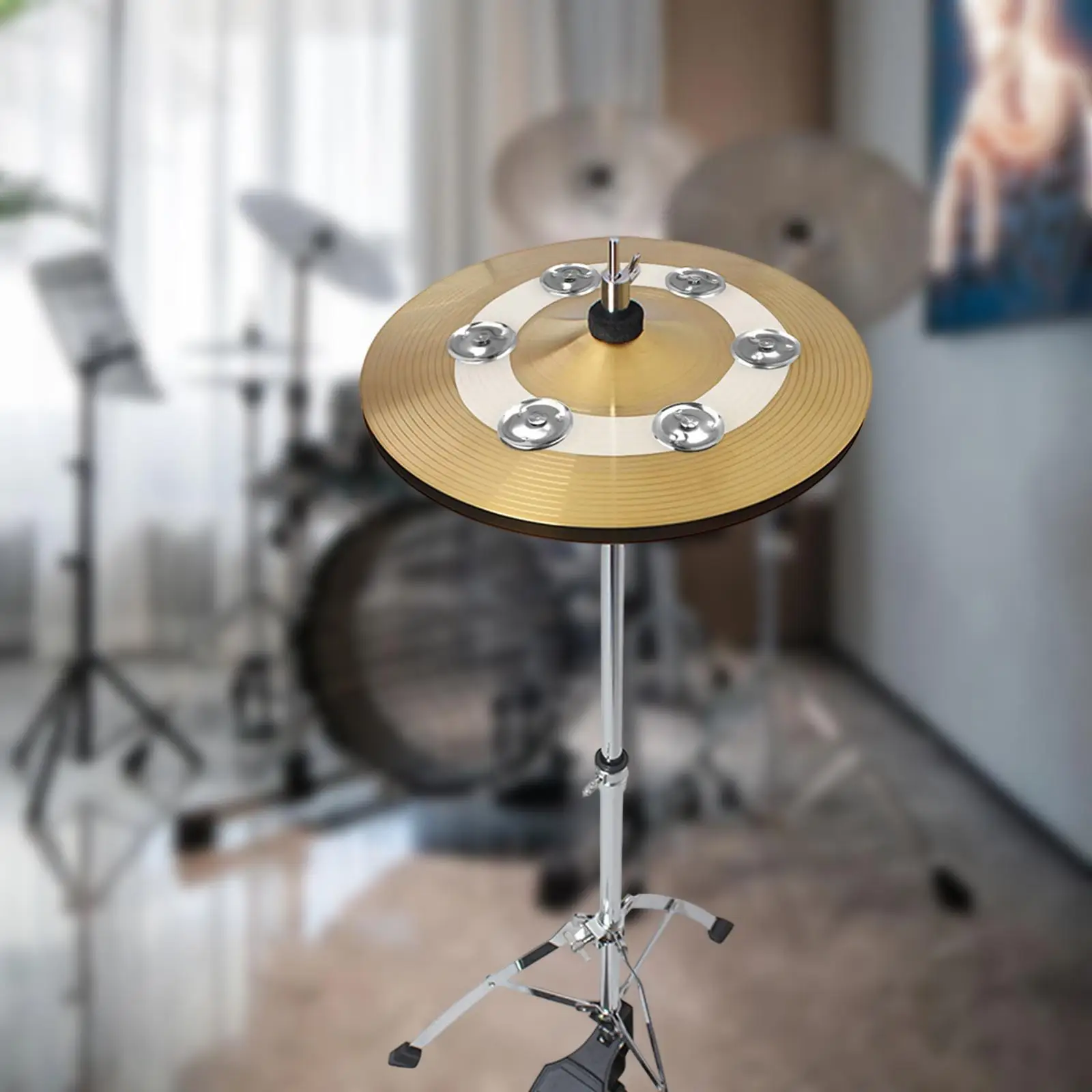 Drum Set Tambourine with Single Row Accessory Professional Drum Cymbals Hihat Tambourine Jingle Jingle Effect Cymbal Tambourine