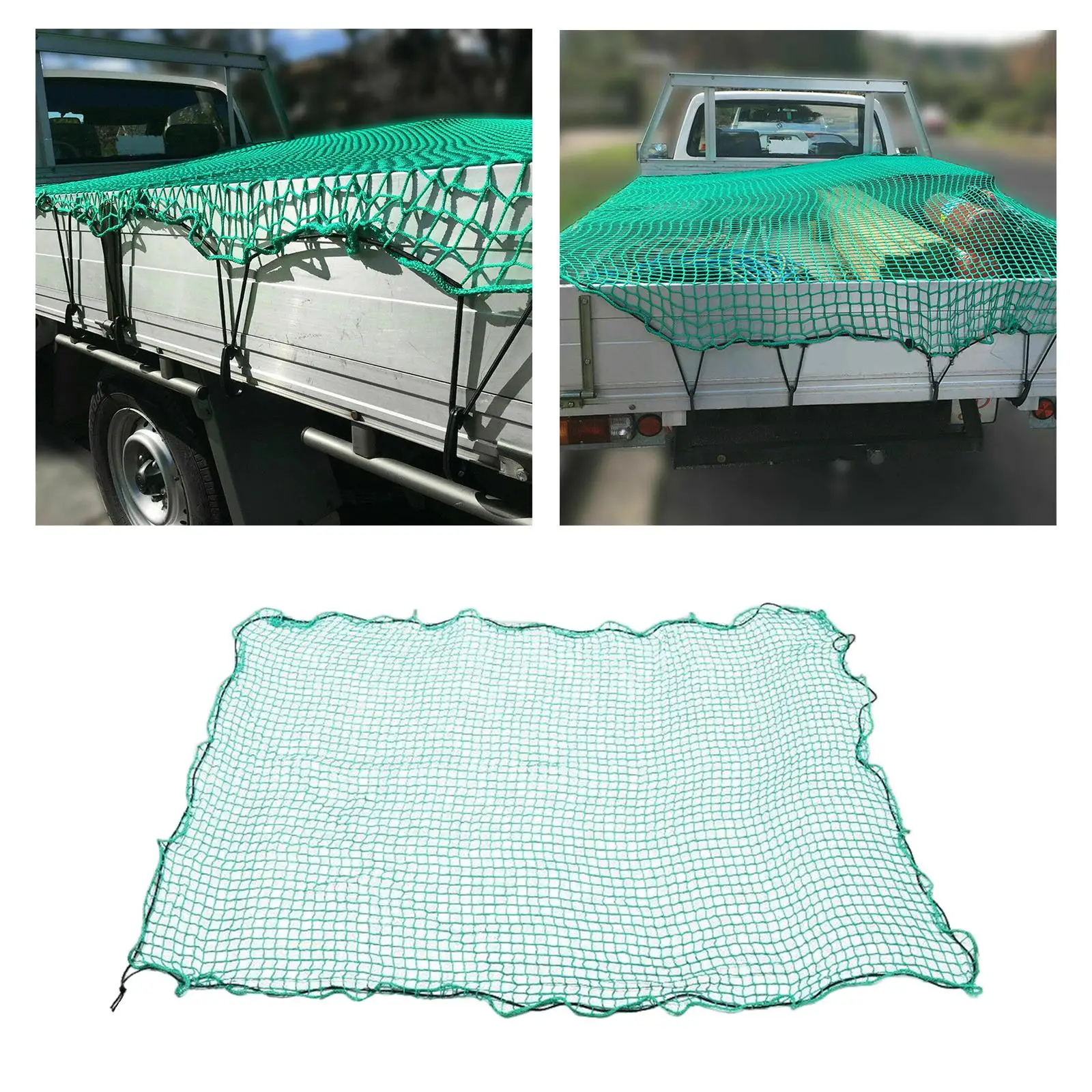 Heavy Duty Truck Bed Cargo Net 6.5` x 9.8` Adjustable Mesh Net Stretchable Carabiners Pickup Car Storage Net Fit for Trailer