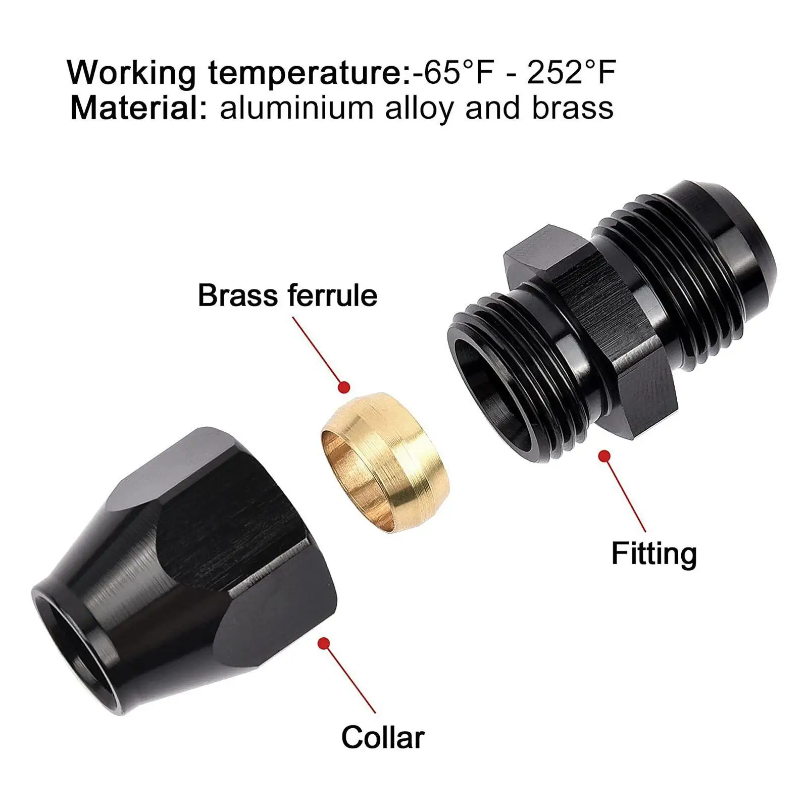 Fuel Adapter Fitting 6 AN to 3/8 inch Aluminum Alloy Fittings and Brass Ferrules Tubing Adapter for Air and Fuel Delivery