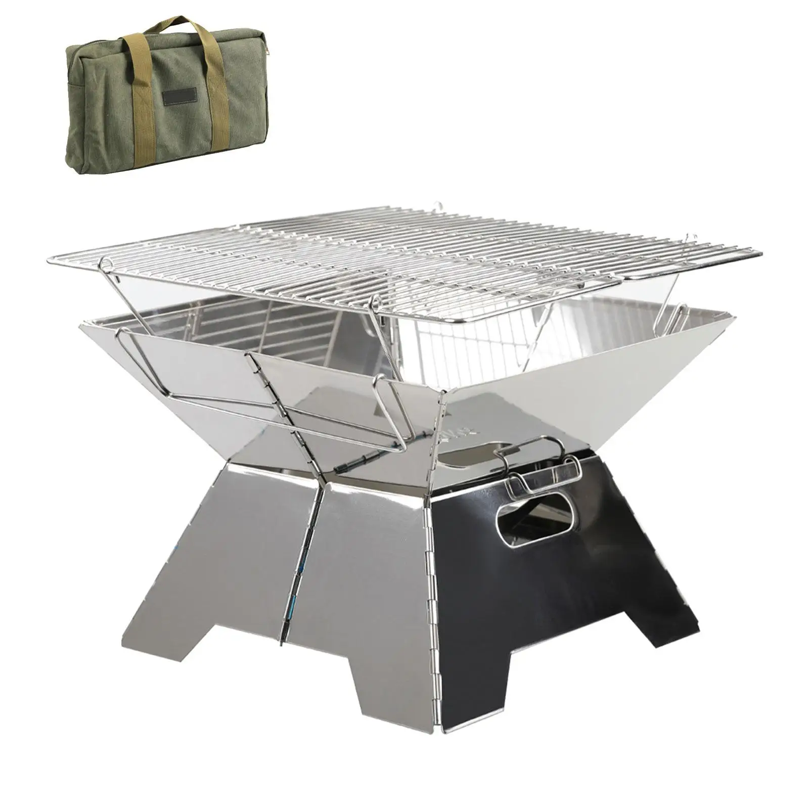 Barbecue Grill Stove Campfire Rack Stainless Steel Campfire Stand Compact Garden Stove for Picnic Traveling Outdoor Camping