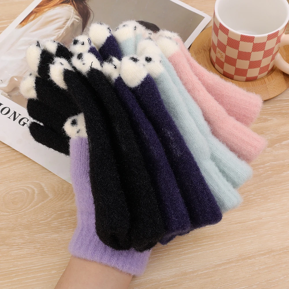 Open Finger Gloves Winter Warm Open Finger Gloves Women's Cute Panda Fingertip Touch Screen Gloves Warm Outdoor Knitted Gloves