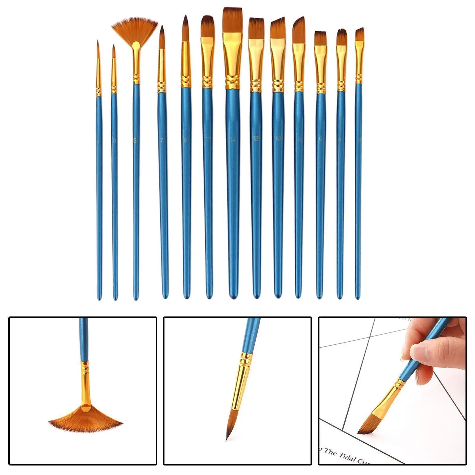 13pcs/set Paint Brushes Set Nylon Hair Wooden Handle for Acrylic  Amateur