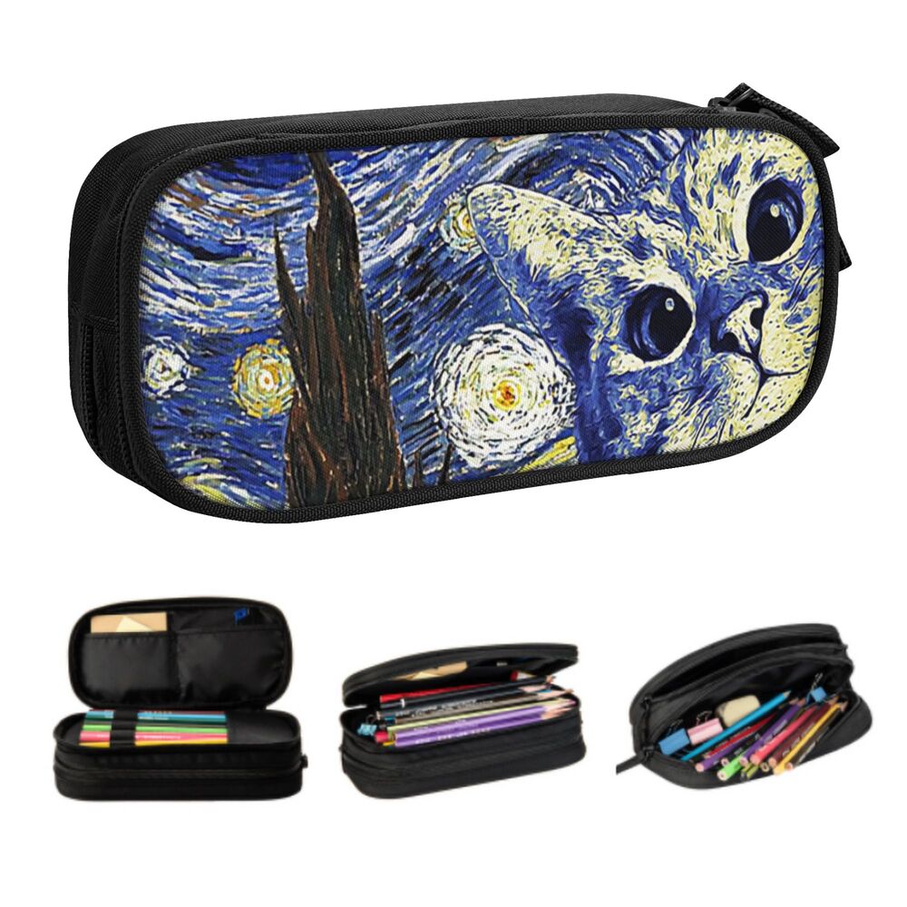 caso de lápis coreano vincent van gogh para meninos gilrs estilo personalizado gato pintura óleo grande armazenamento caneta caixa saco papelaria