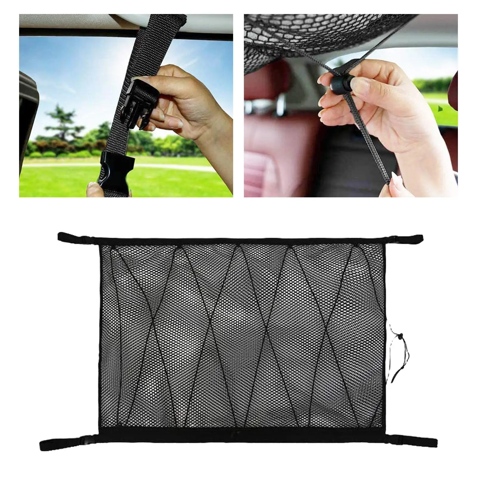 Truck Car Ceiling Cargo Pocket Adjustable with Zipper Cross Strap Roof Organizer for Sundries Towel Toy Camping Travel