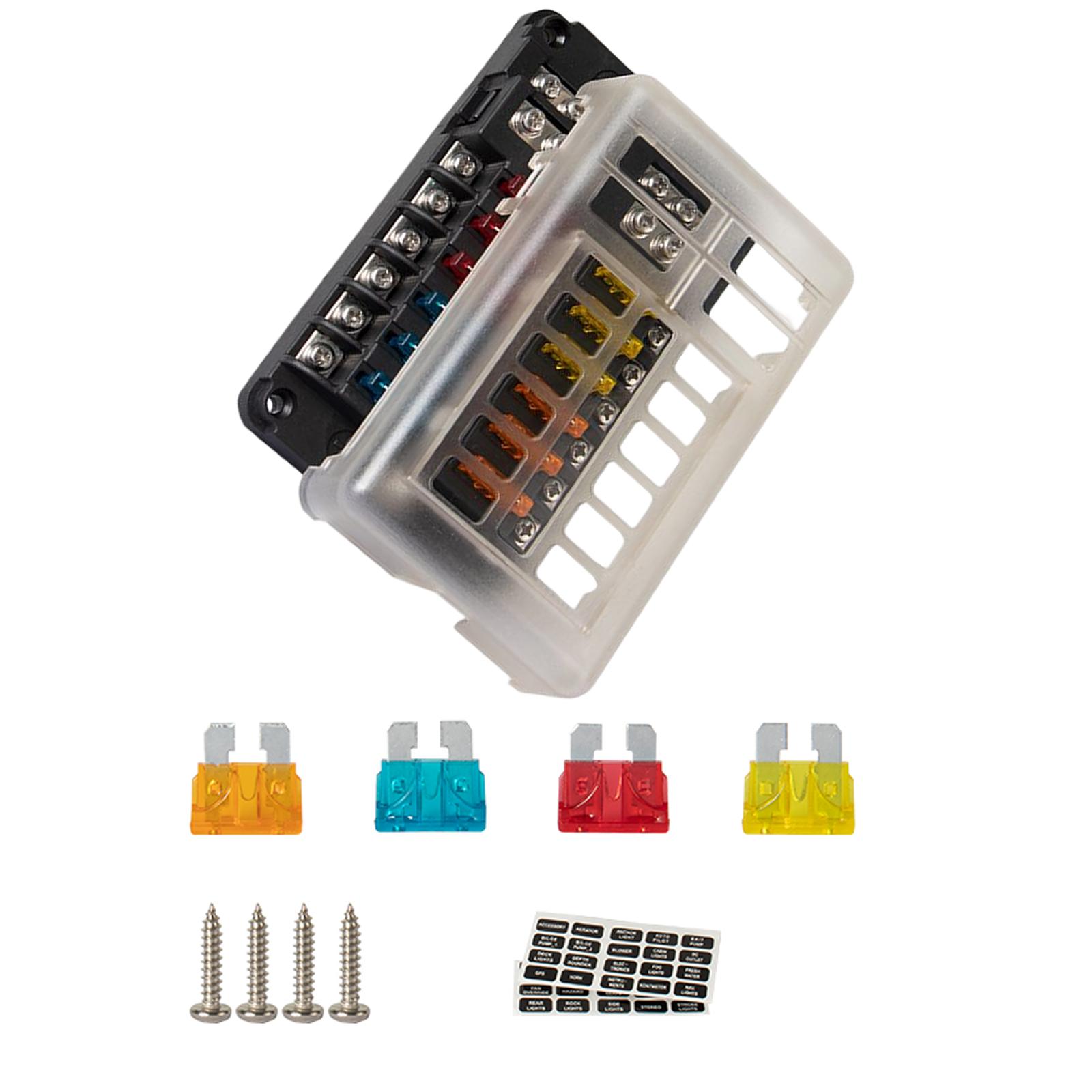Blade Fuse Block Box 12 Way 12V 32V Circuit LED Indicator Light Fits for Car Caravan Marine Boat Easy to Install
