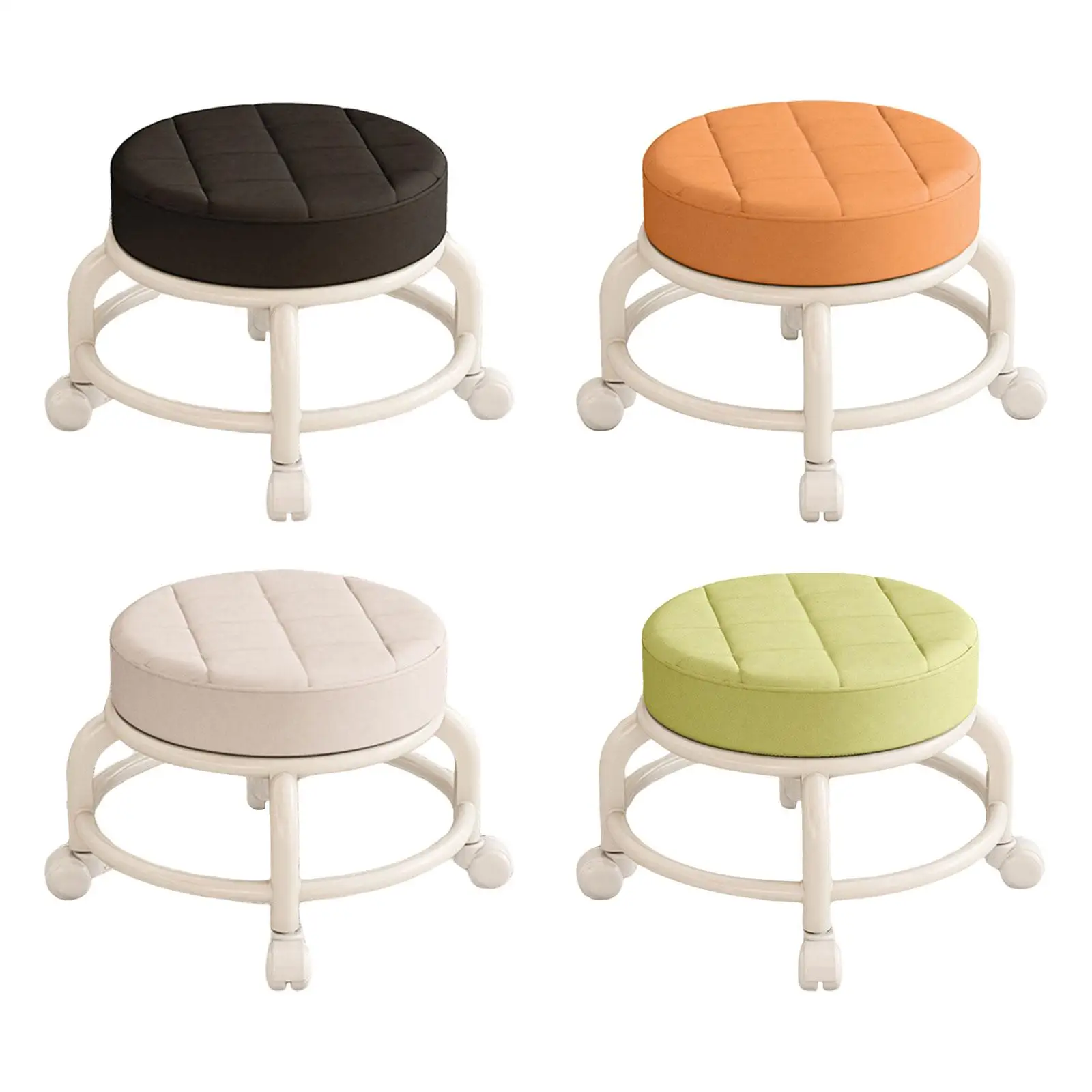 Low Round Roller Seat Stool PU Leather Seat Padded Portable Heavy Duty 360° Rotating Rolling Stool Pedicure Stool for Garage