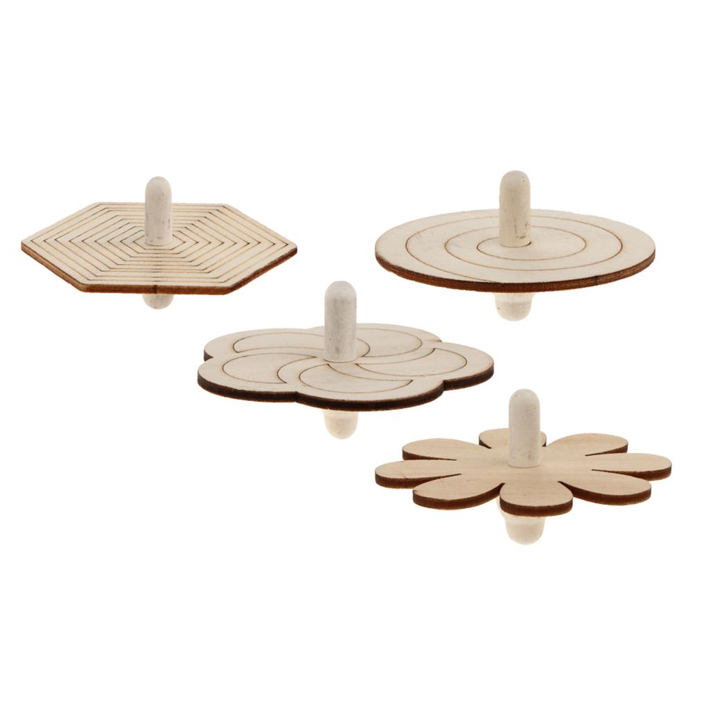 4pcs Novelty Natural Wooden  Top Kids Children Toy For DIY Art Craft